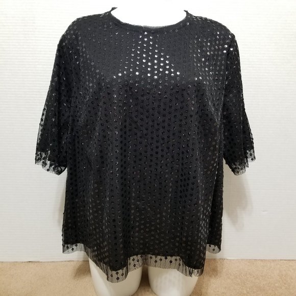 Who What Wear top 2X Plus Size sequin mesh overlay bedazzled bling party evening - Picture 1 of 11